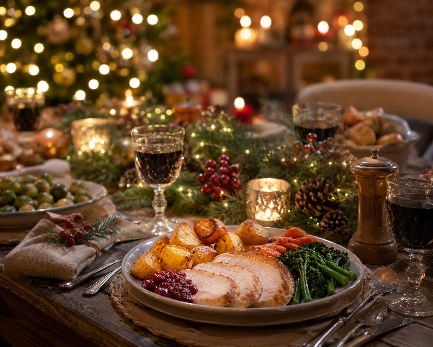 A festive Christmas dinner table